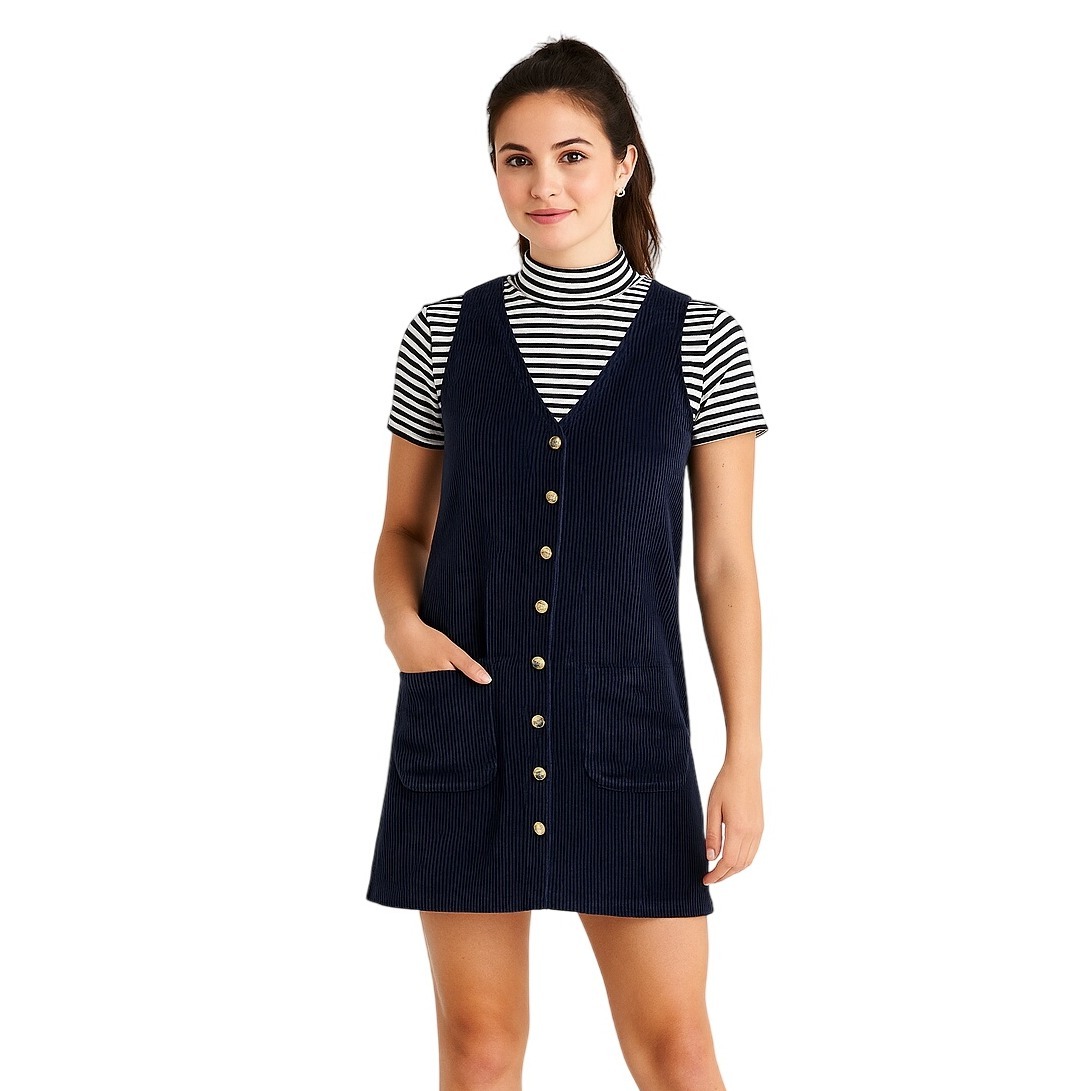 Crossroads 90s Wide-Wale Corduroy Button Front Mini Dress S Navy Academia